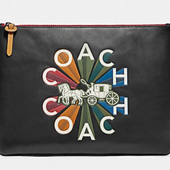 Coach Accessories - Large Black Coach Pouch Radial Rainbow